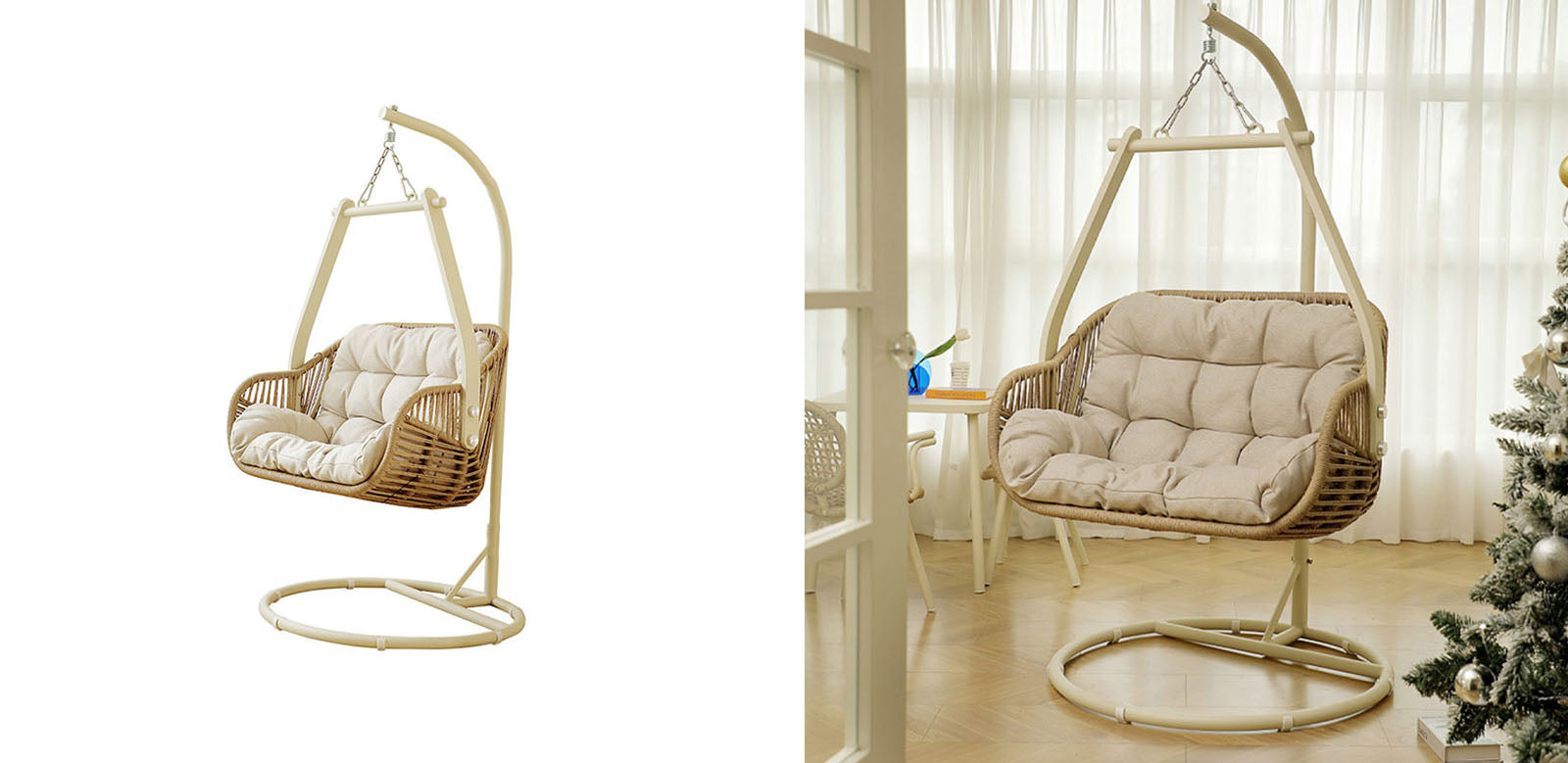 Phedra Rattan Garden Hanging Egg Chair with Stand, Indoor/ Outdoor Furniture｜Rit Concept