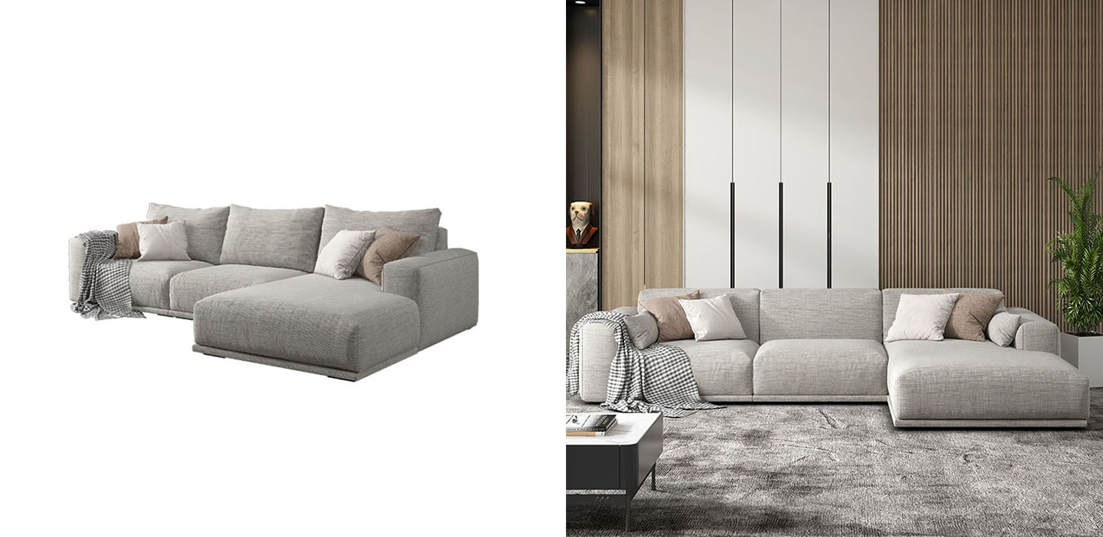 Koch Three Seater Sofa, Three Seater Corner Sofa, Linen｜Rit Concept