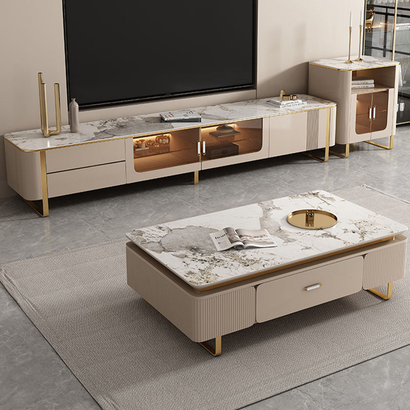 Carl Living Room Set, Carl Rectangle Coffee Table, Gold Leg｜Rit Concept