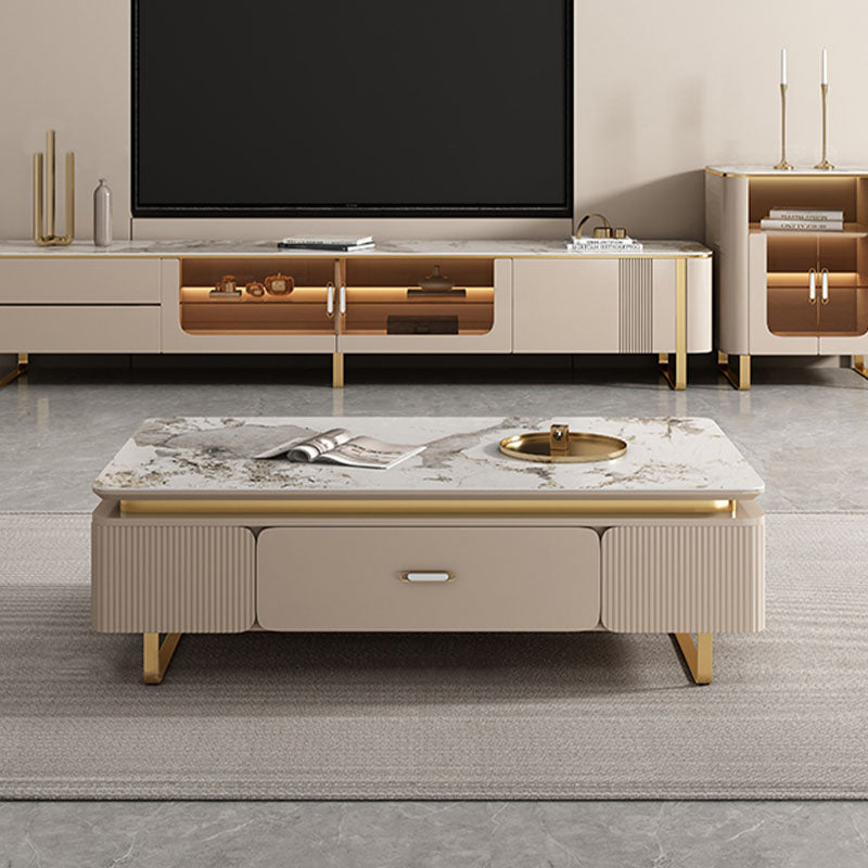 Carl Living Room Set, Carl Rectangle Coffee Table, Gold Leg｜Rit Concept