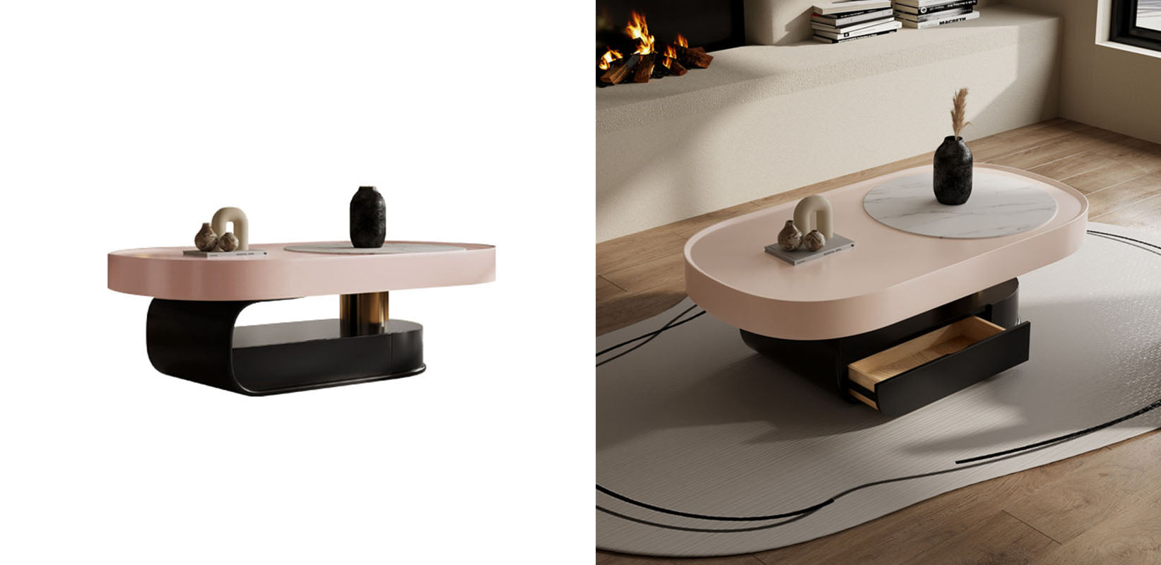 Tessa Coffee Table, With storage, Pink｜Rit Concept